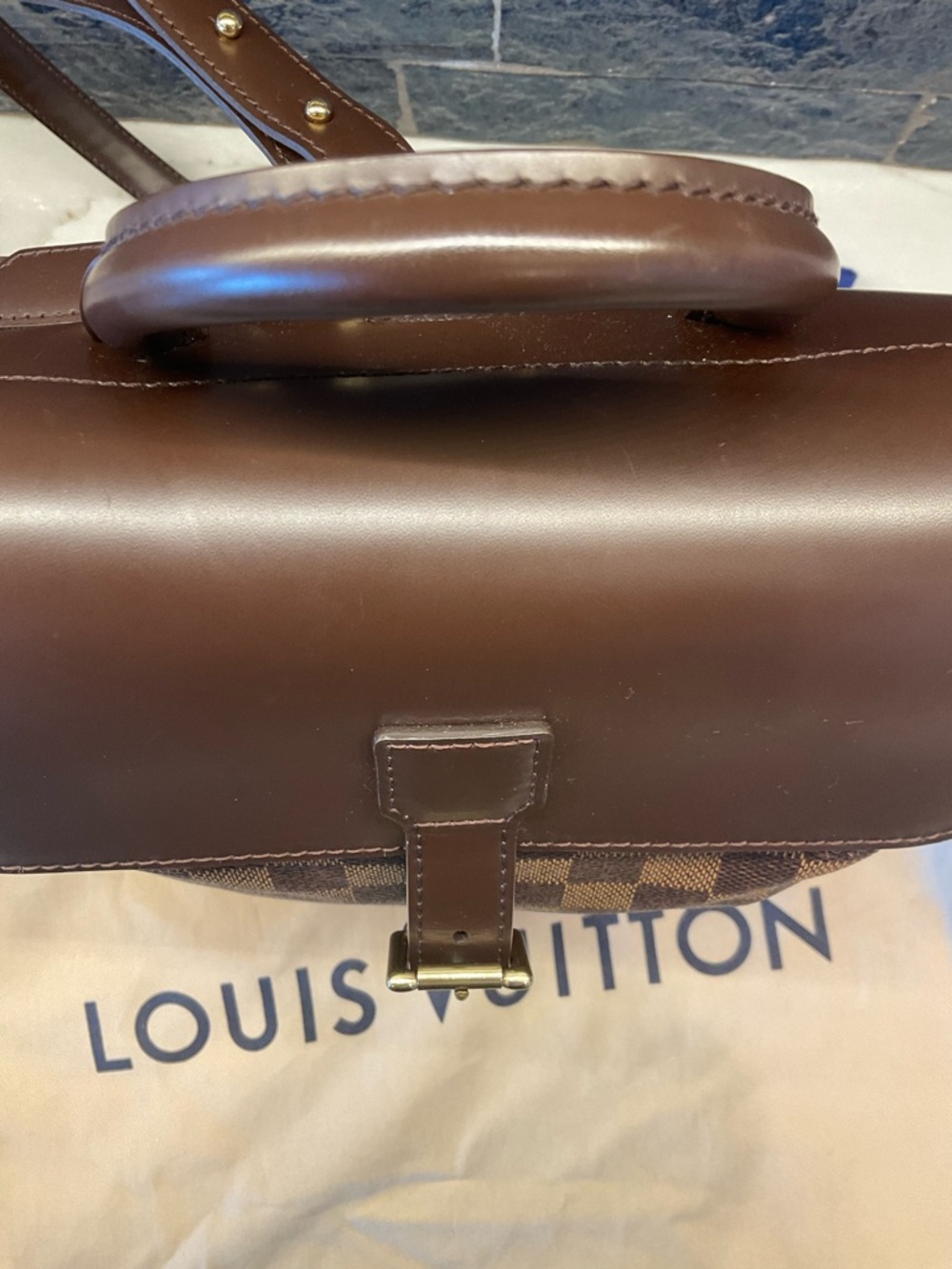 LOUIS VUITTON AUTHENTIC Brown Check Damier Ebine Soho Backpack-IMMACULATE - Picture 8 of 16